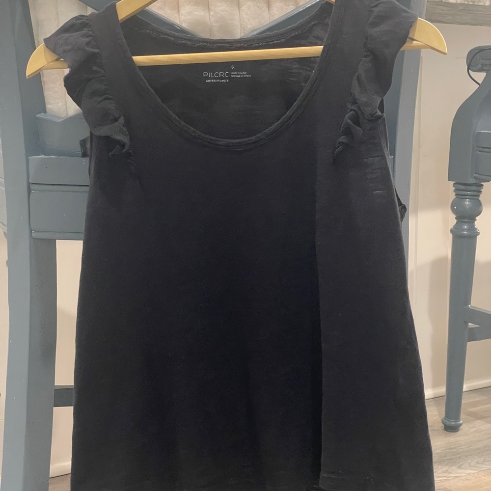 Pilcro Elegant Black Ruffle Tank Top